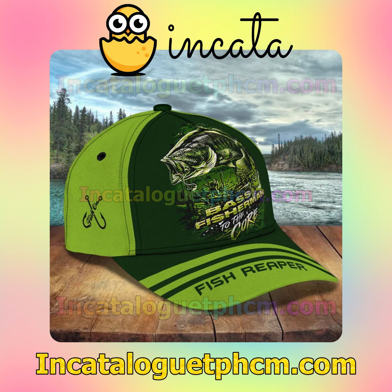 Handmade Personalized Bass Fisherman To The Core Fish Reaper Green Classic Hat Caps Gift For Men