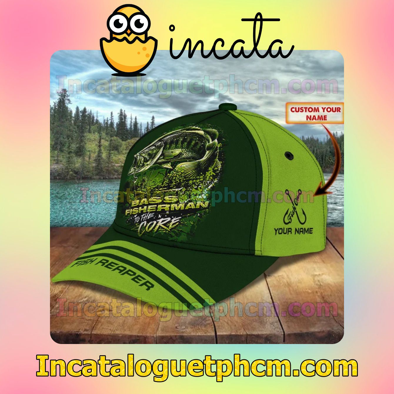 Amazon Personalized Bass Fisherman To The Core Fish Reaper Green Classic Hat Caps Gift For Men