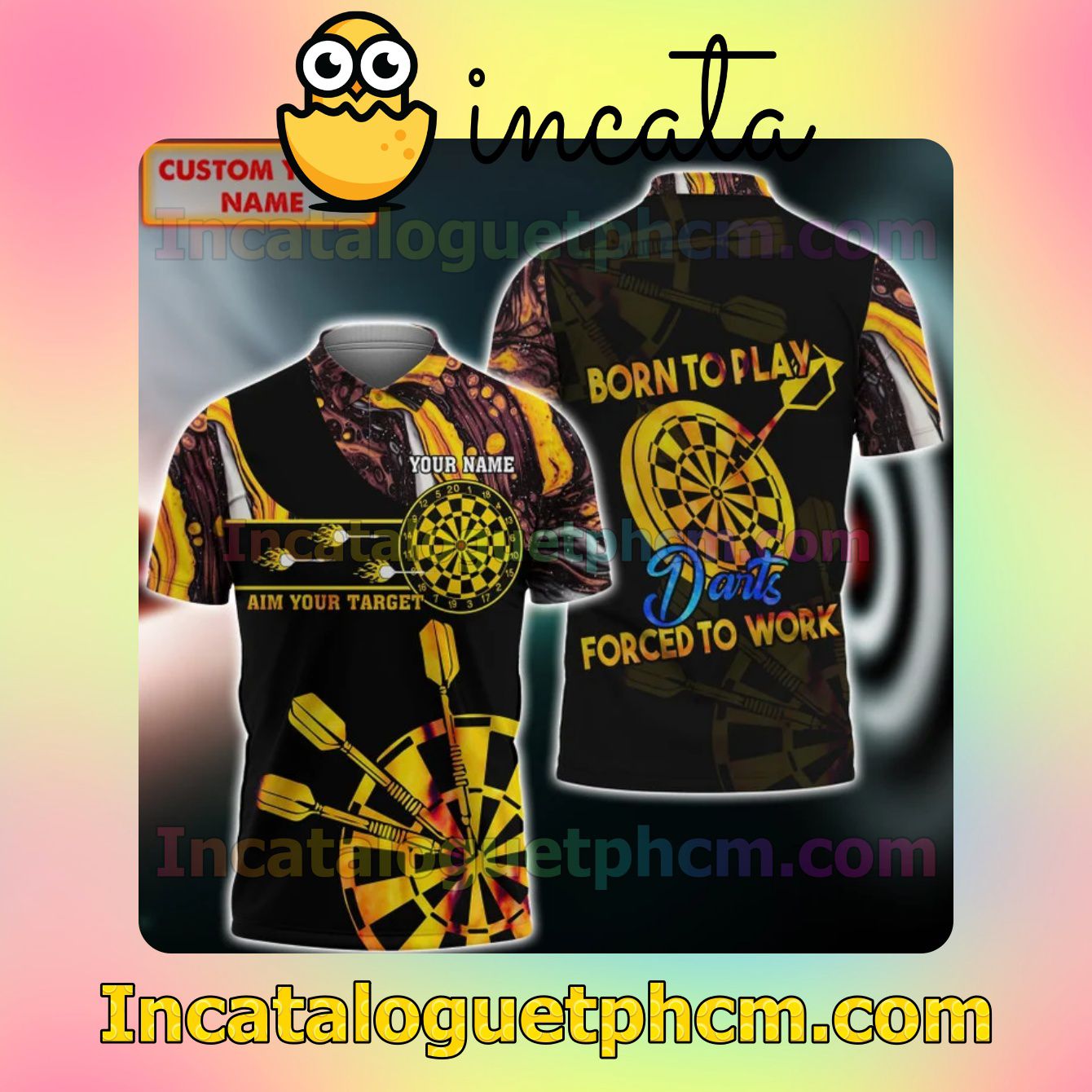 Personalized Born To Play Darts Forced To Work Aim Your Target Polo Gift For Men Dad