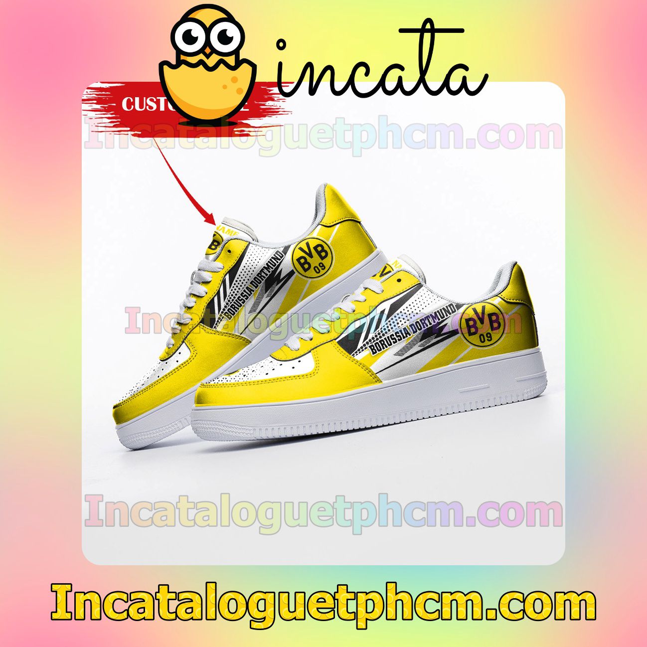 Hot Deal Personalized Bundesliga Borussia Dortmund Custom Name Nike Low Shoes Sneakers