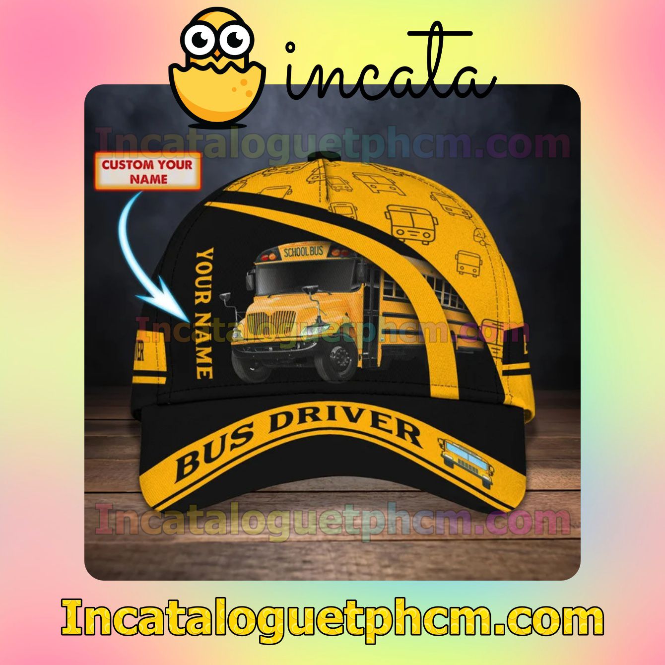 Only For Fan Personalized Bus Driver School Bus Black And Yellow Classic Hat Caps Gift For Men