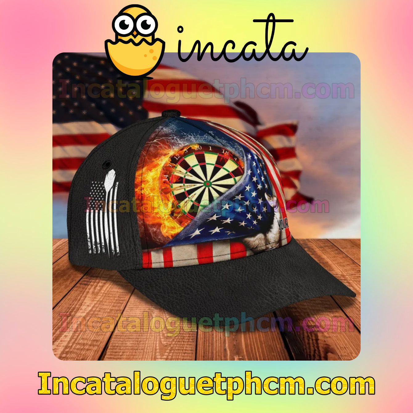 All Over Print Personalized Darts American Flag Classic Hat Caps Gift For Men