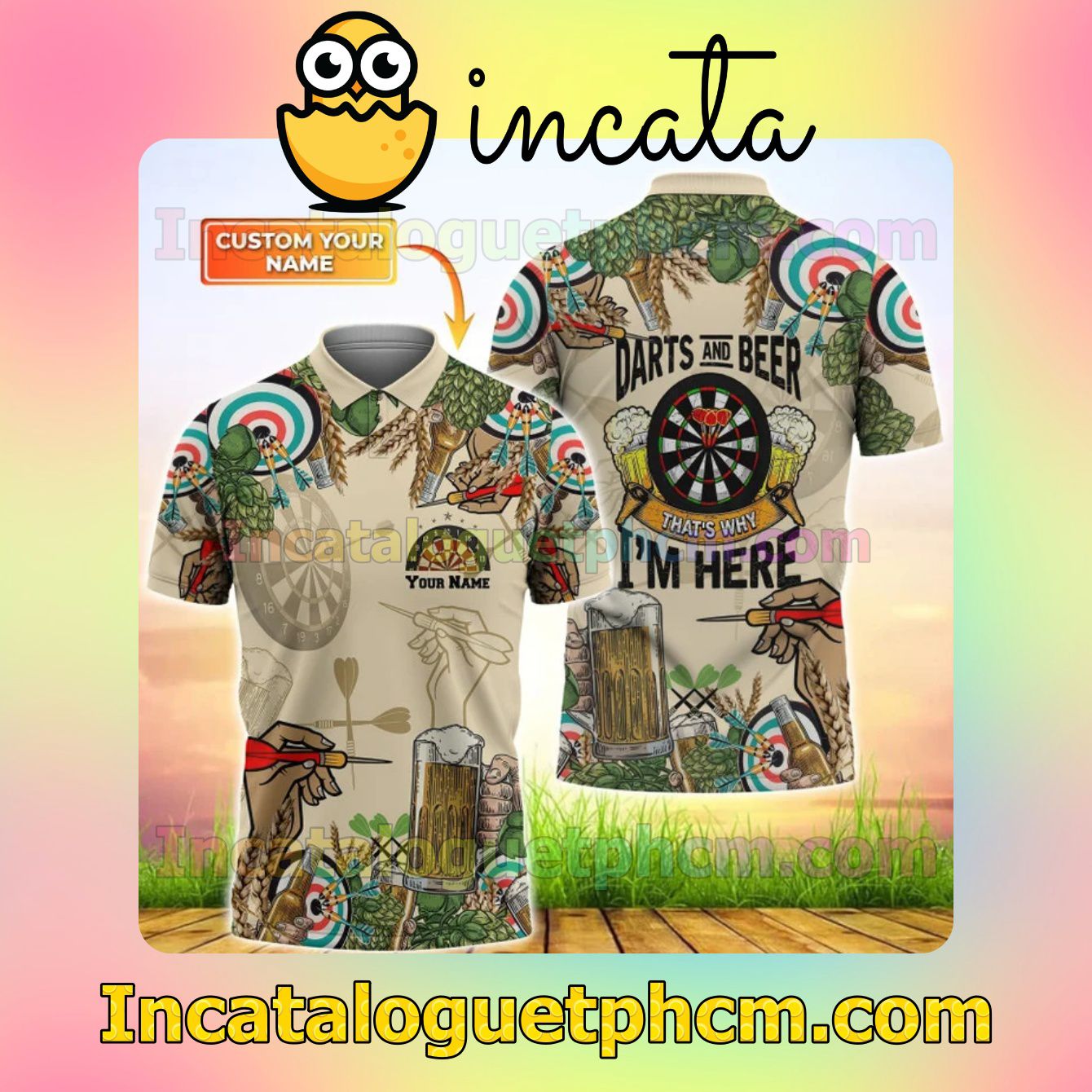 Personalized Darts And Beer That's Why I'm Here Polo Gift For Men Dad
