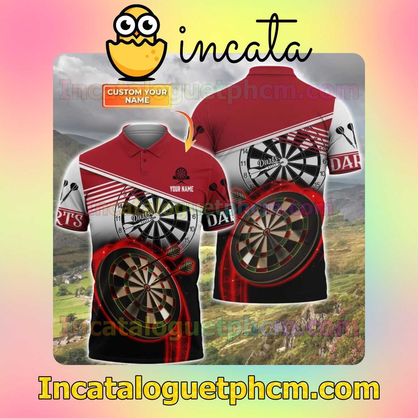 Personalized Darts Game Black Red Polo Gift For Men Dad
