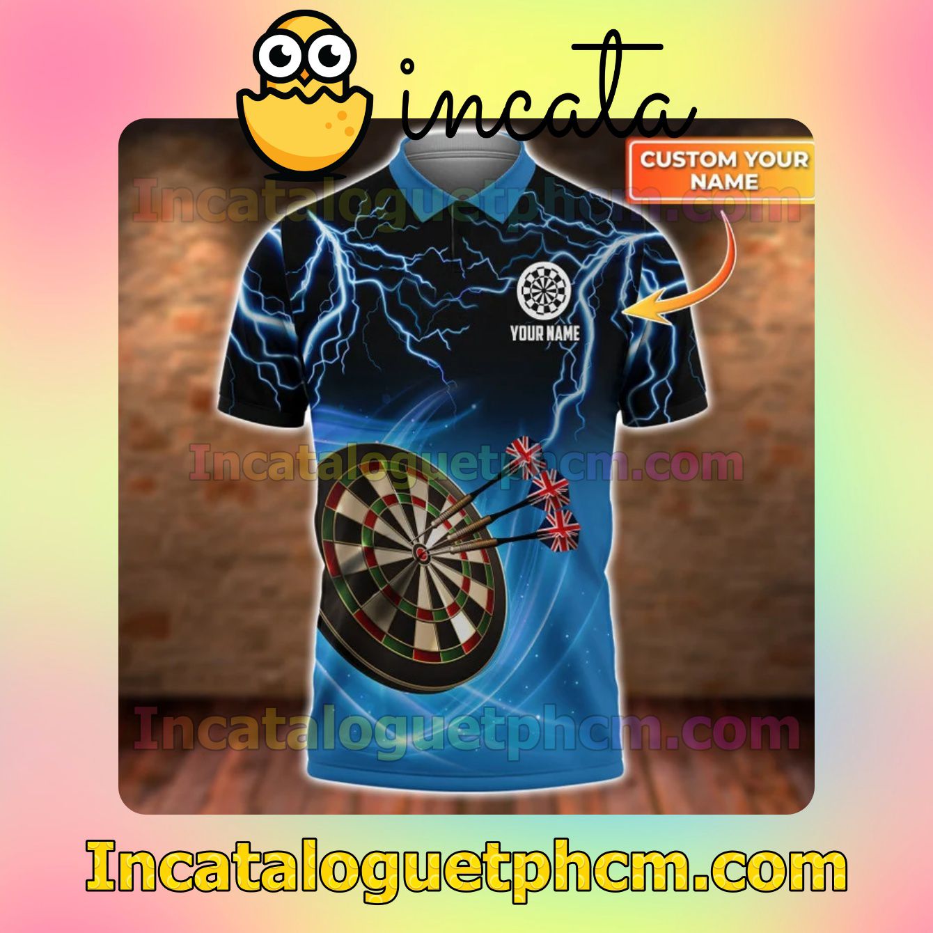 Personalized Darts Lightning Blue Polo Gift For Men Dad