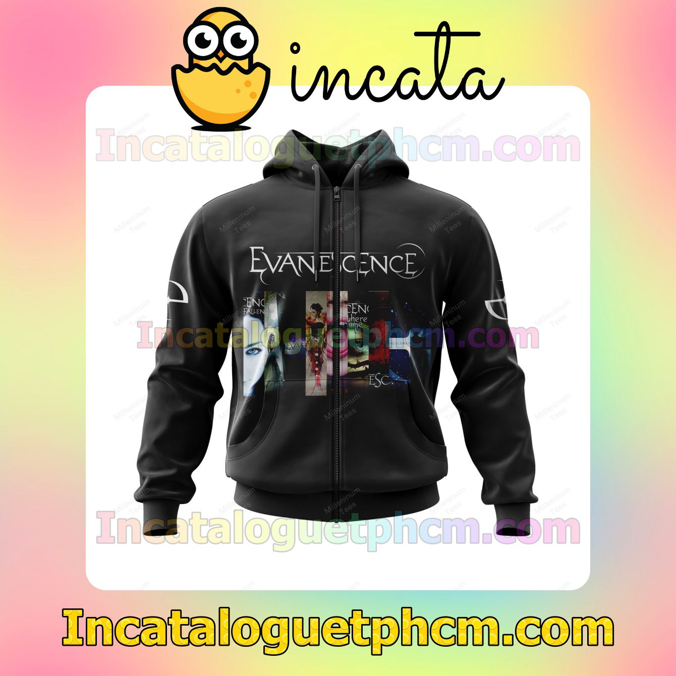 All Over Print Personalized Evanescence Rock Band Signatures Fleece Zip Up Hoodie