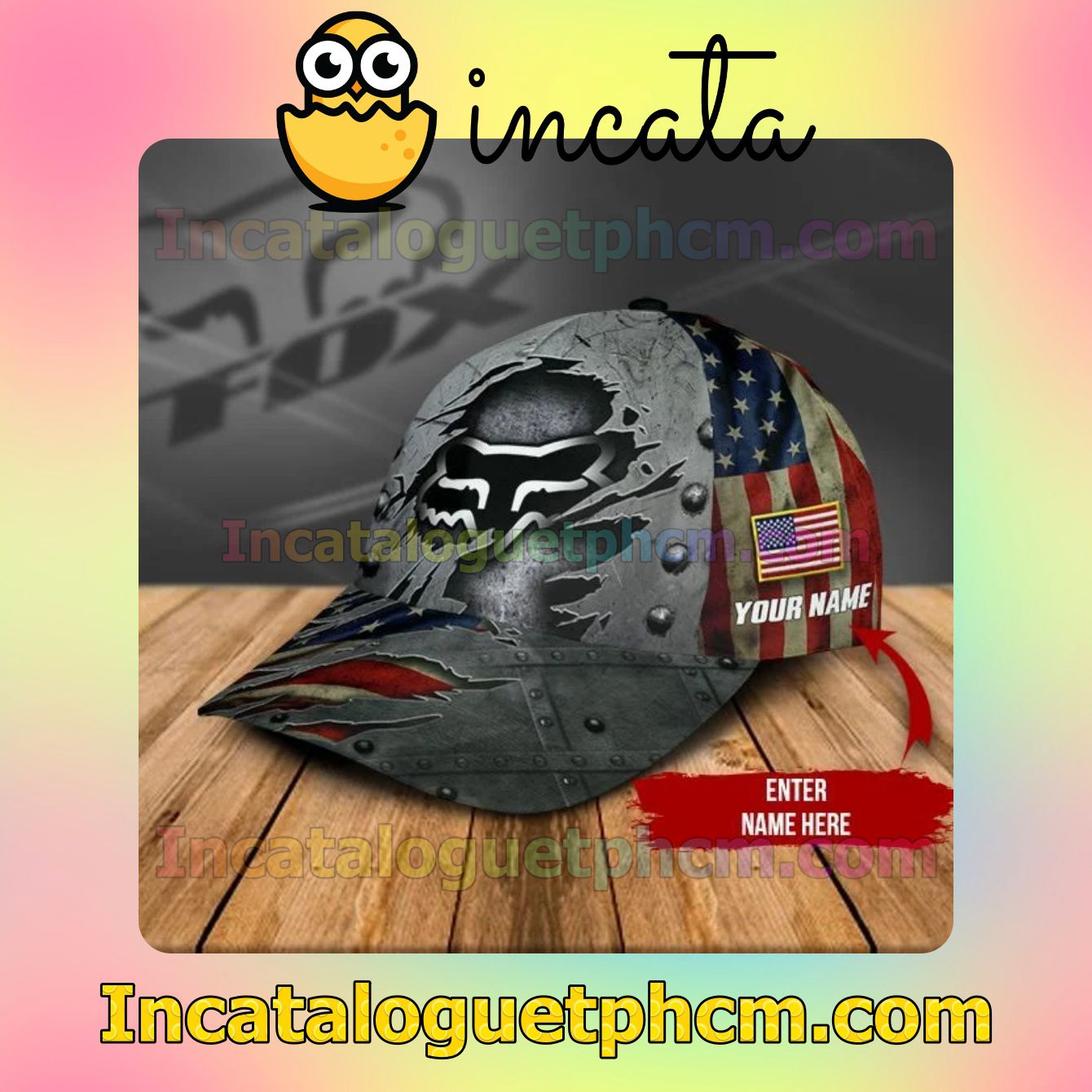 Drop Shipping Personalized Fox Racing American Flag Torn Ripped Classic Hat Caps Gift For Men