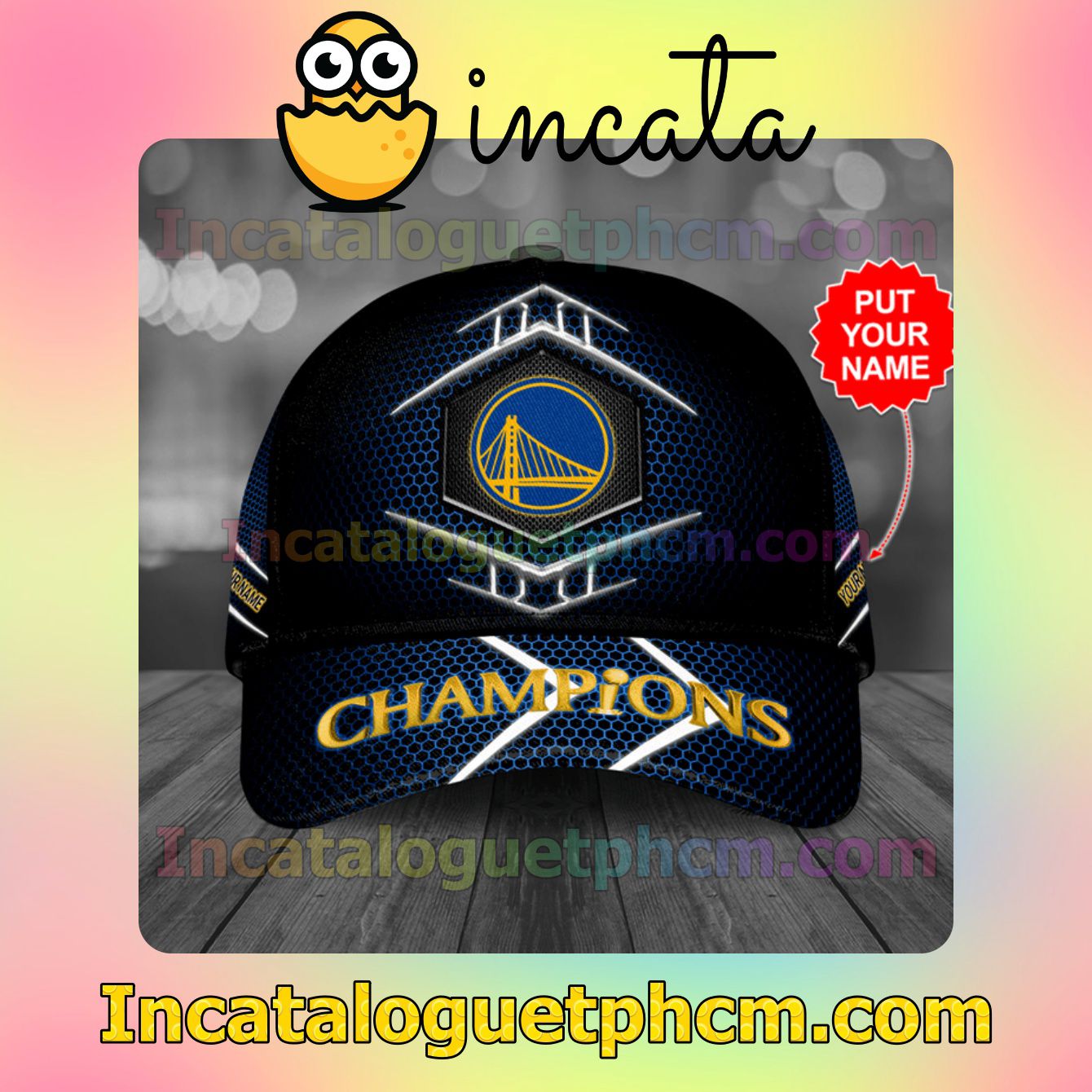 Wonderful Personalized Golden State Warriors Champions Blue Hive Pattern Classic Hat Caps Gift For Men