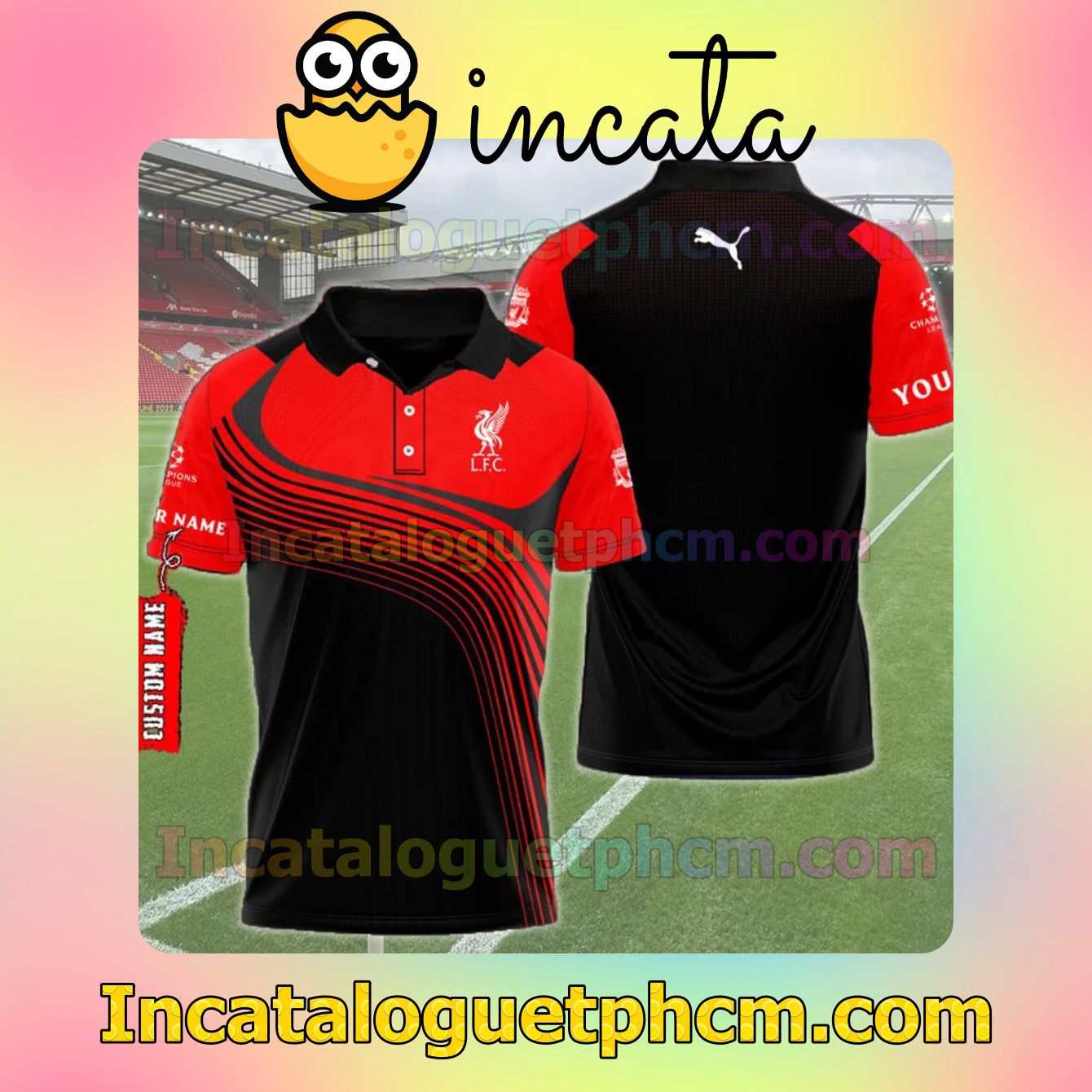 Personalized Liverpool F.c. And Puma Logo Red Black Polo Gift For Men Dad