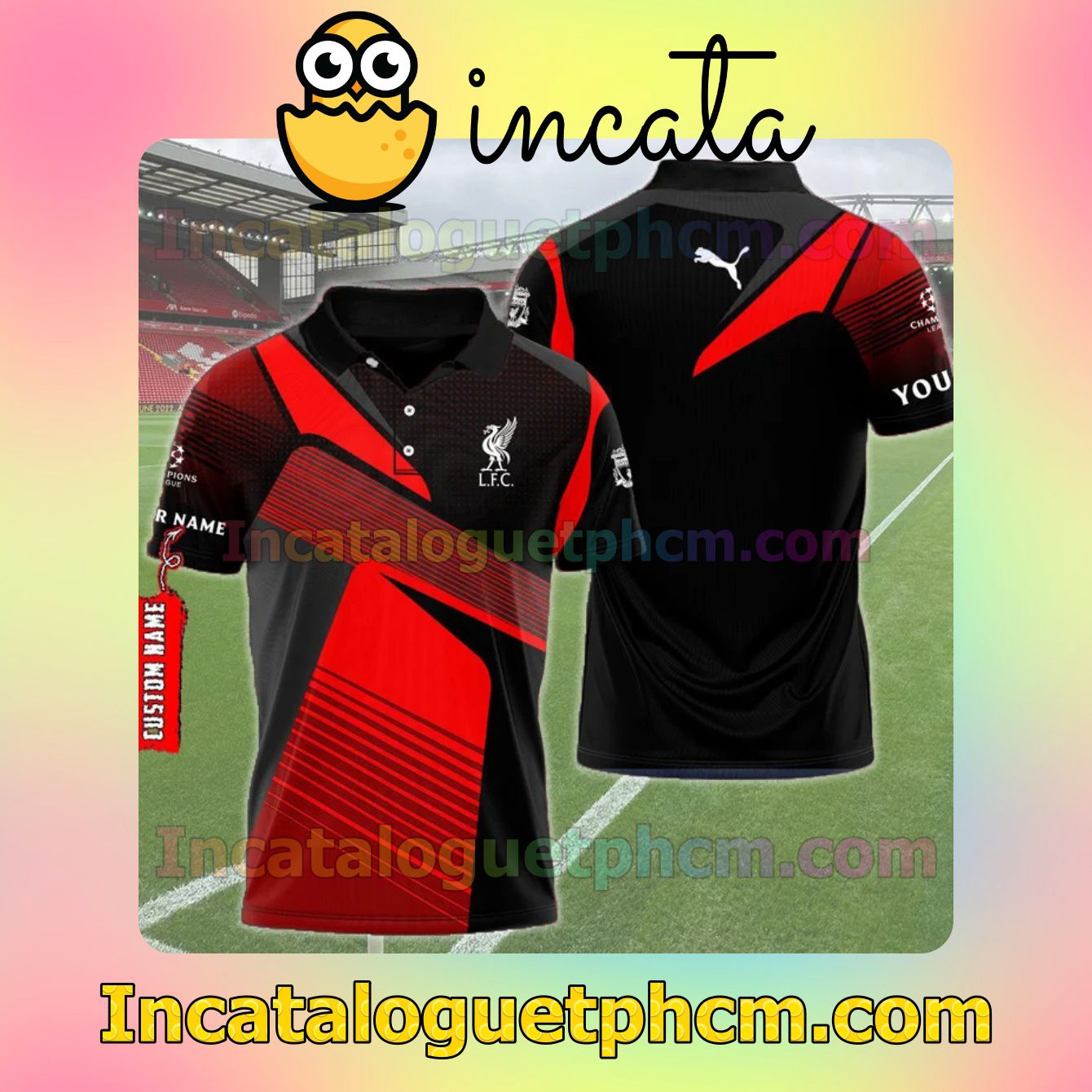 Personalized Liverpool F.c. Black Mix Red Polo Gift For Men Dad