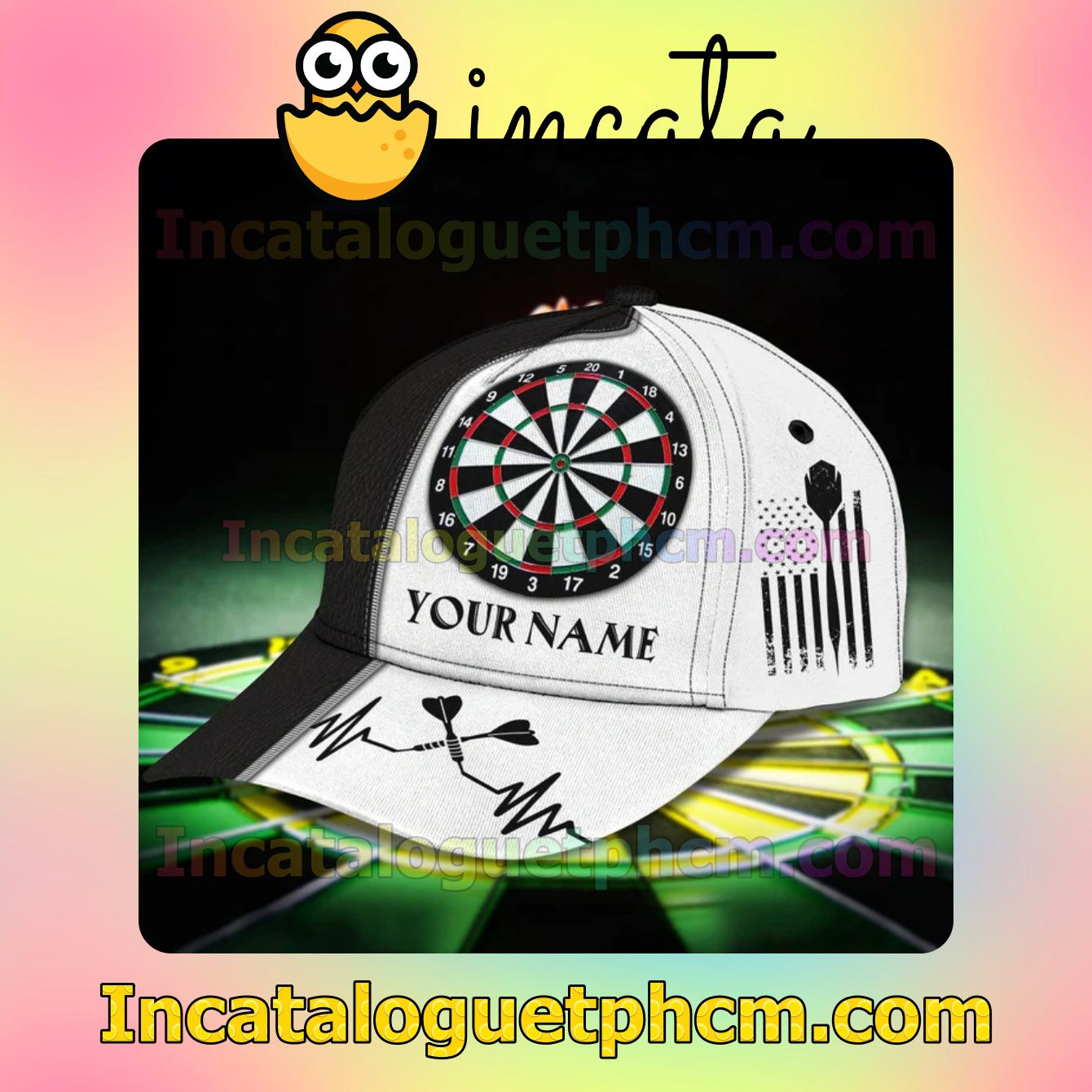Fantastic Personalized Love Darts American Flag Black And White Classic Hat Caps Gift For Men