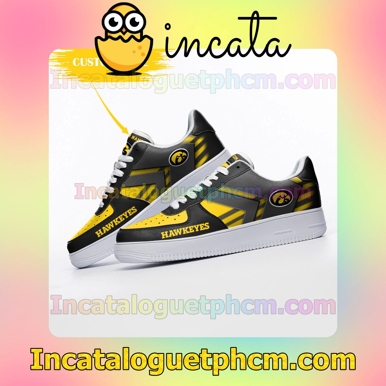  Ships From USA Personalized NCAA Iowa Hawkeyes Custom Name Nike Low Shoes Sneakers