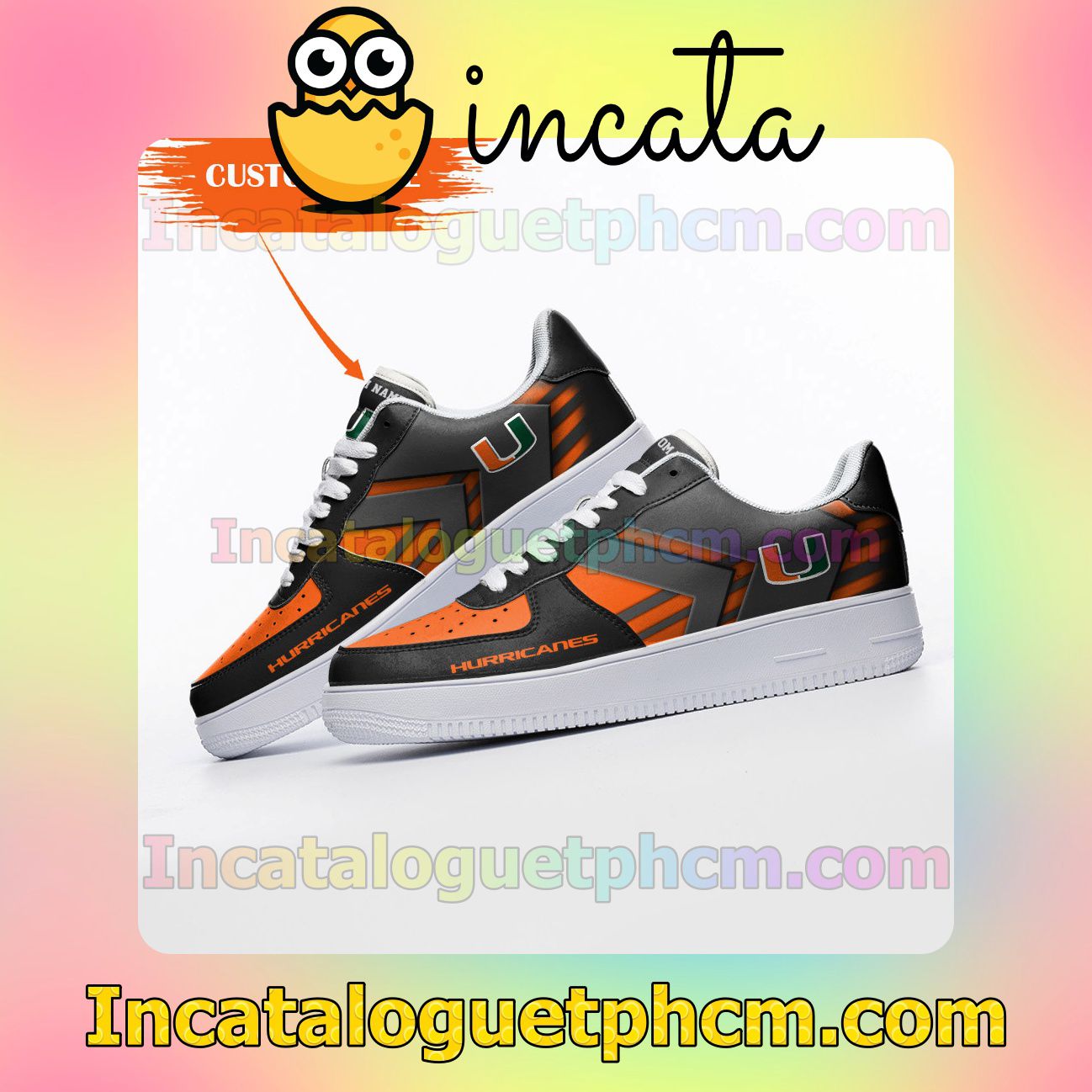 Only For Fan Personalized NCAA Miami Hurricanes Custom Name Nike Low Shoes Sneakers