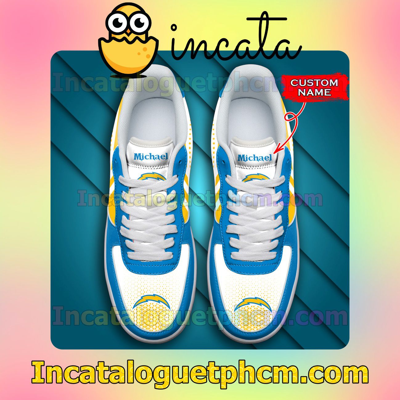 Get Here Personalized NFL Los Angeles Chargers Custom Name Nike Low Shoes Sneakers