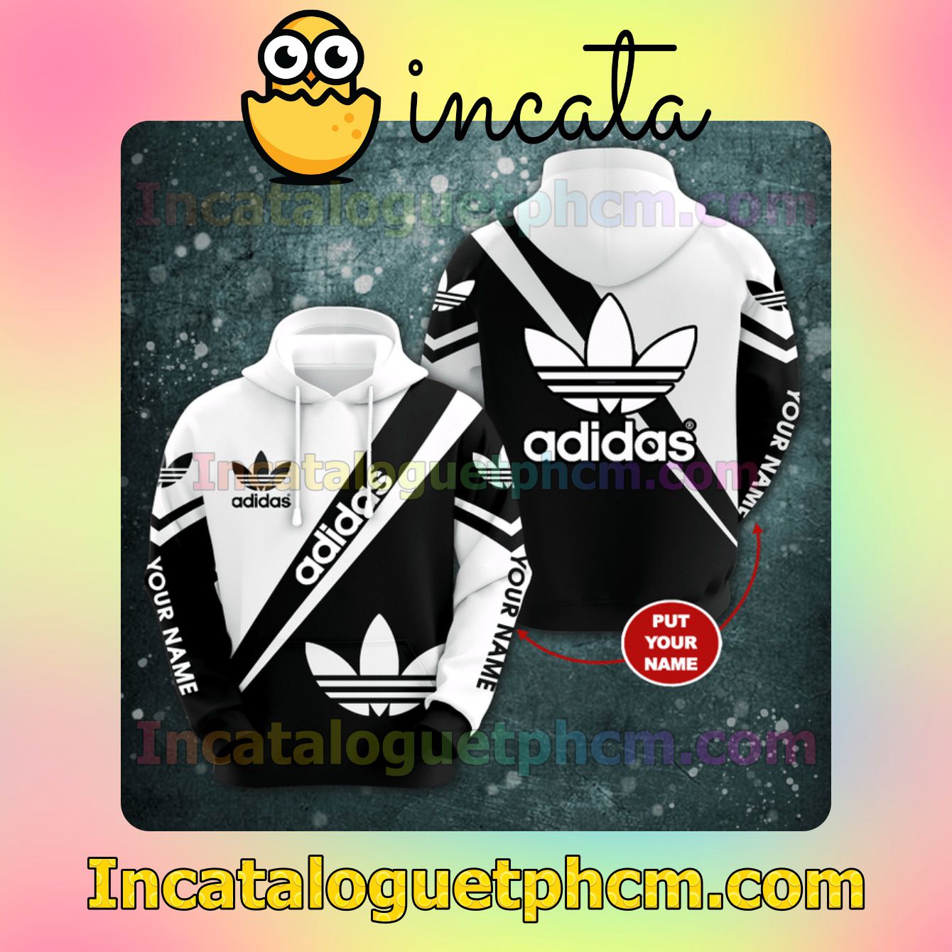 Fantastic Personalized Name Adidas Black And White Zipper Hooded Sweatshirt And Pants