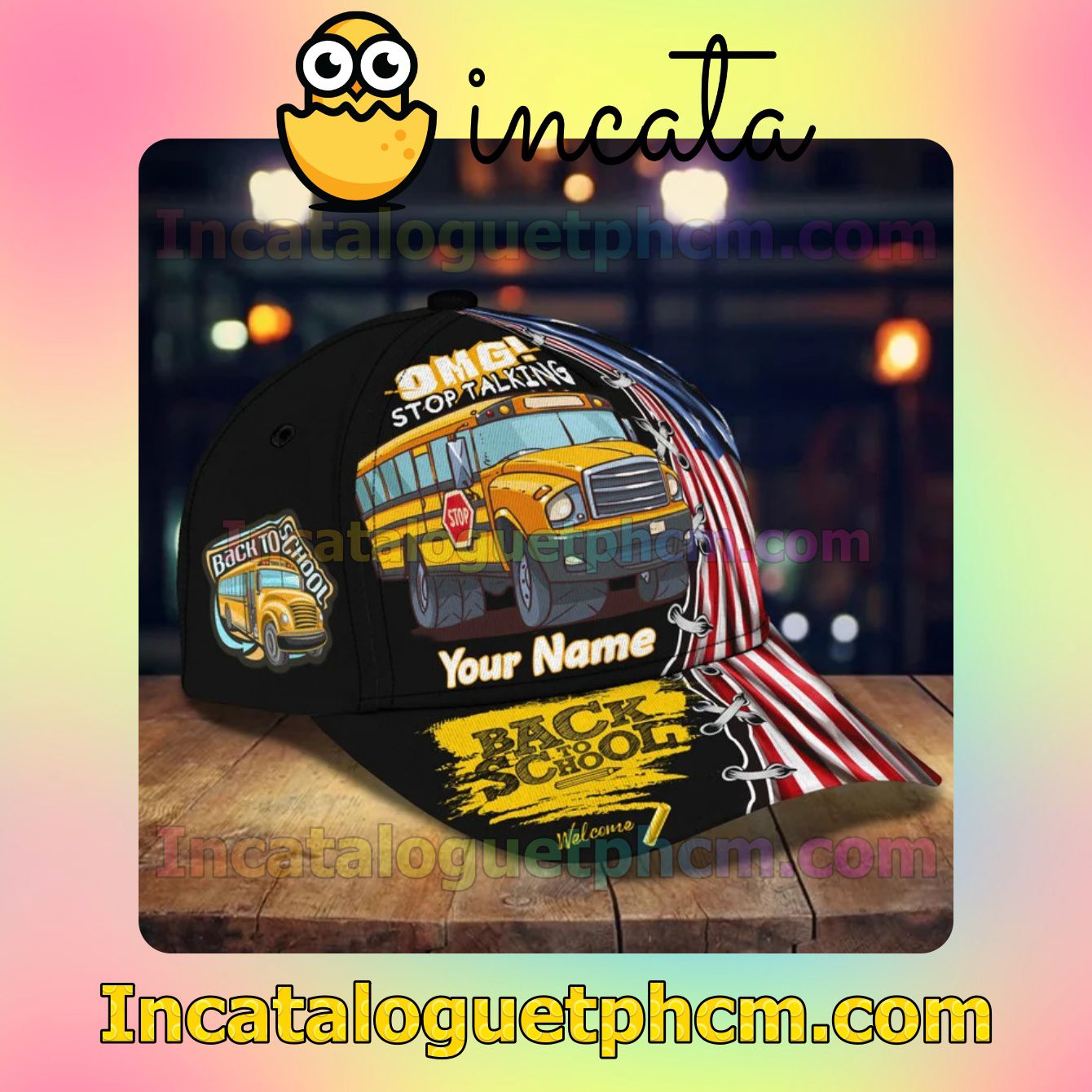 Beautiful Personalized School Bus Back To School Welcome American Flag Classic Hat Caps Gift For Men