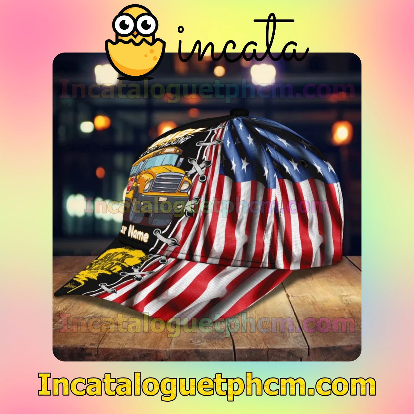 Best Personalized School Bus Back To School Welcome American Flag Classic Hat Caps Gift For Men