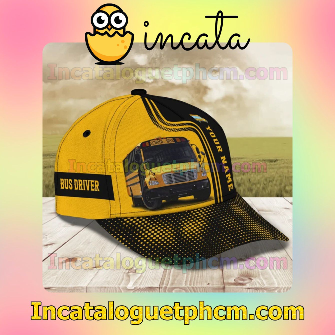 New Personalized School Bus Black And Yellow Classic Hat Caps Gift For Men