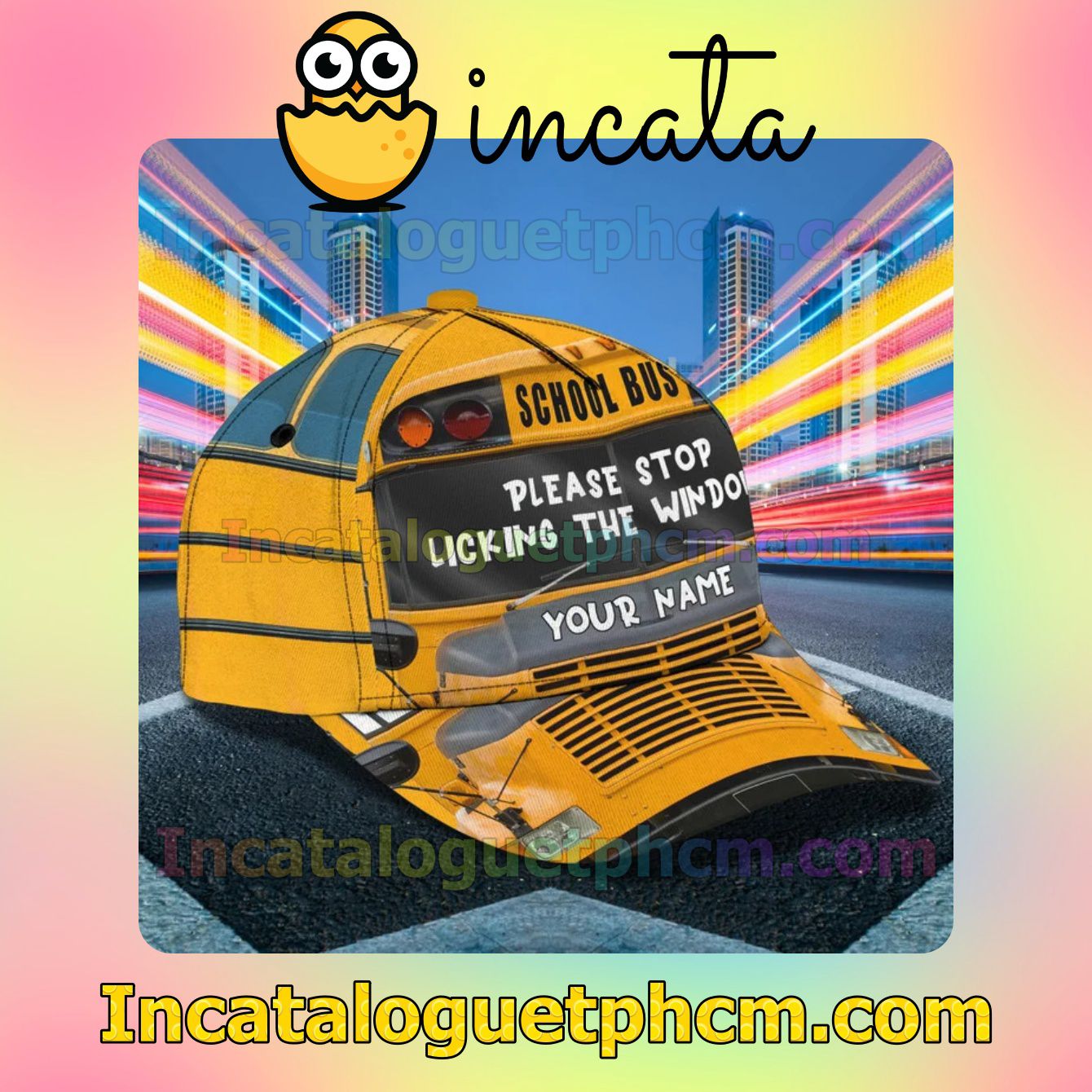 Best Personalized School Bus Please Stop Licking The Windows Classic Hat Caps Gift For Men