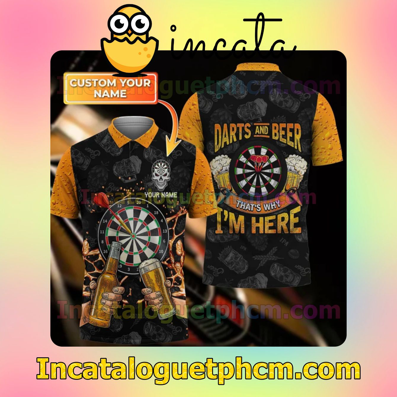 Personalized Skull Darts And Beer That's Why I'm Here Polo Gift For Men Dad