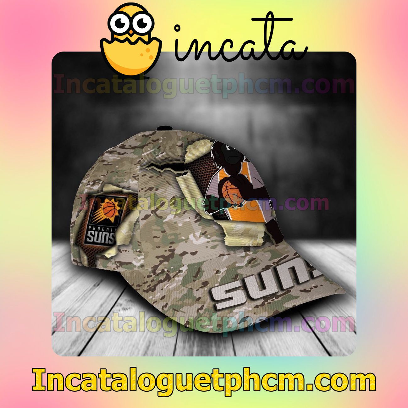 Mother's Day Gift Phoenix Suns Camo Mascot NBA Customized Hat Caps