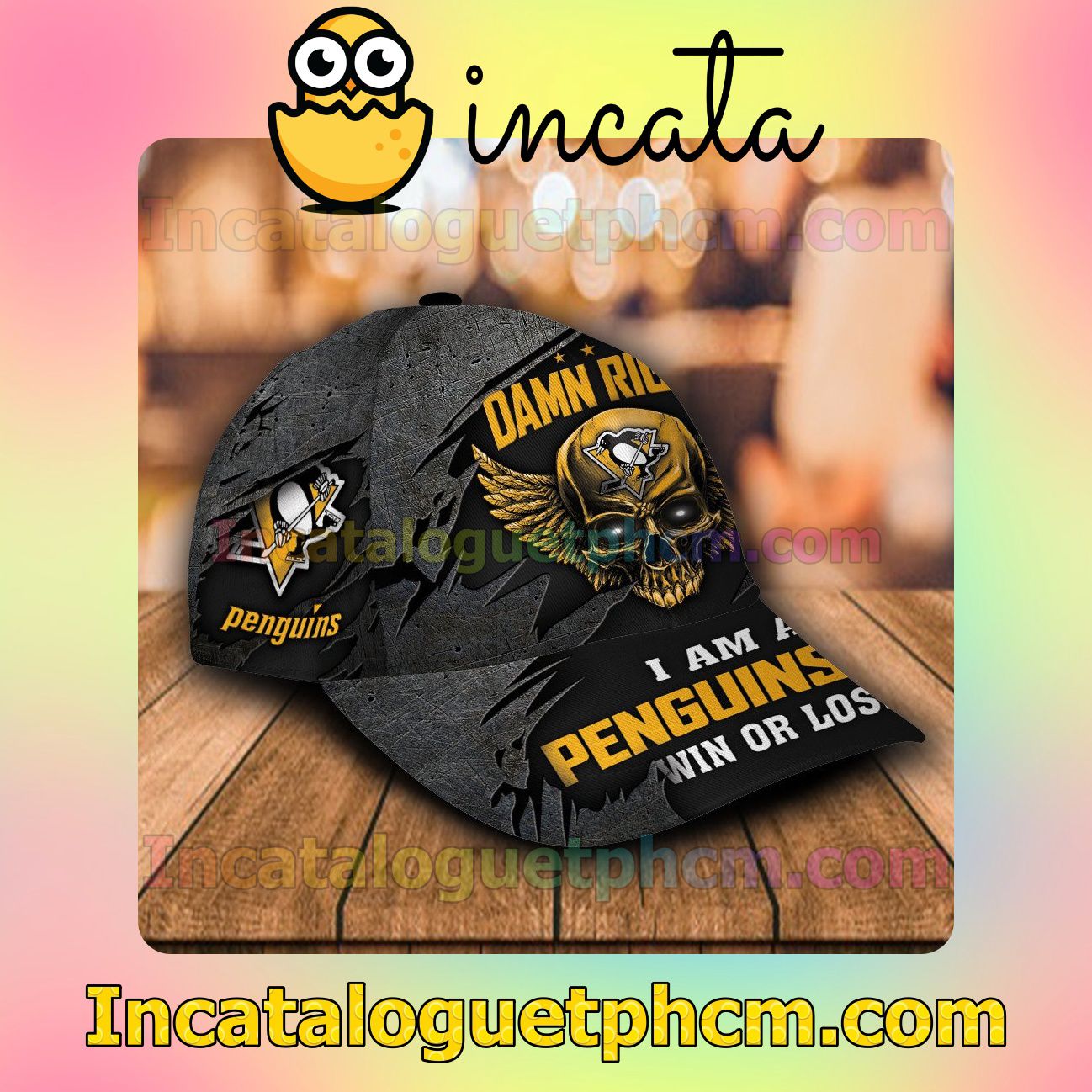 Funny Tee Pittsburgh Penguins Skull Damn Right I Am A Fan Win Or Lose NHL Customized Hat Caps