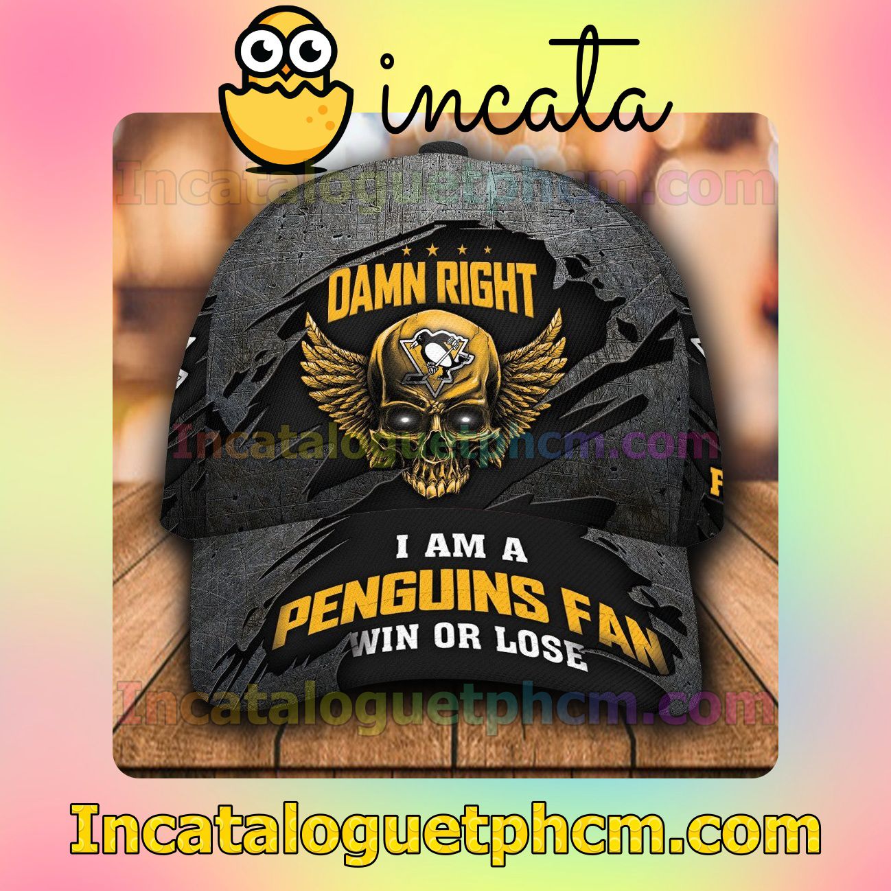 Review Pittsburgh Penguins Skull Damn Right I Am A Fan Win Or Lose NHL Customized Hat Caps