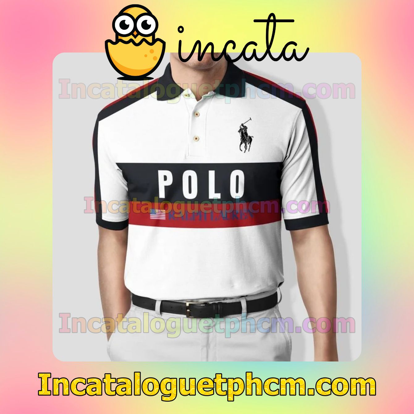 Polo Ralph Lauren American Flag Red And Black Stripes White Polo Gift For Men Dad