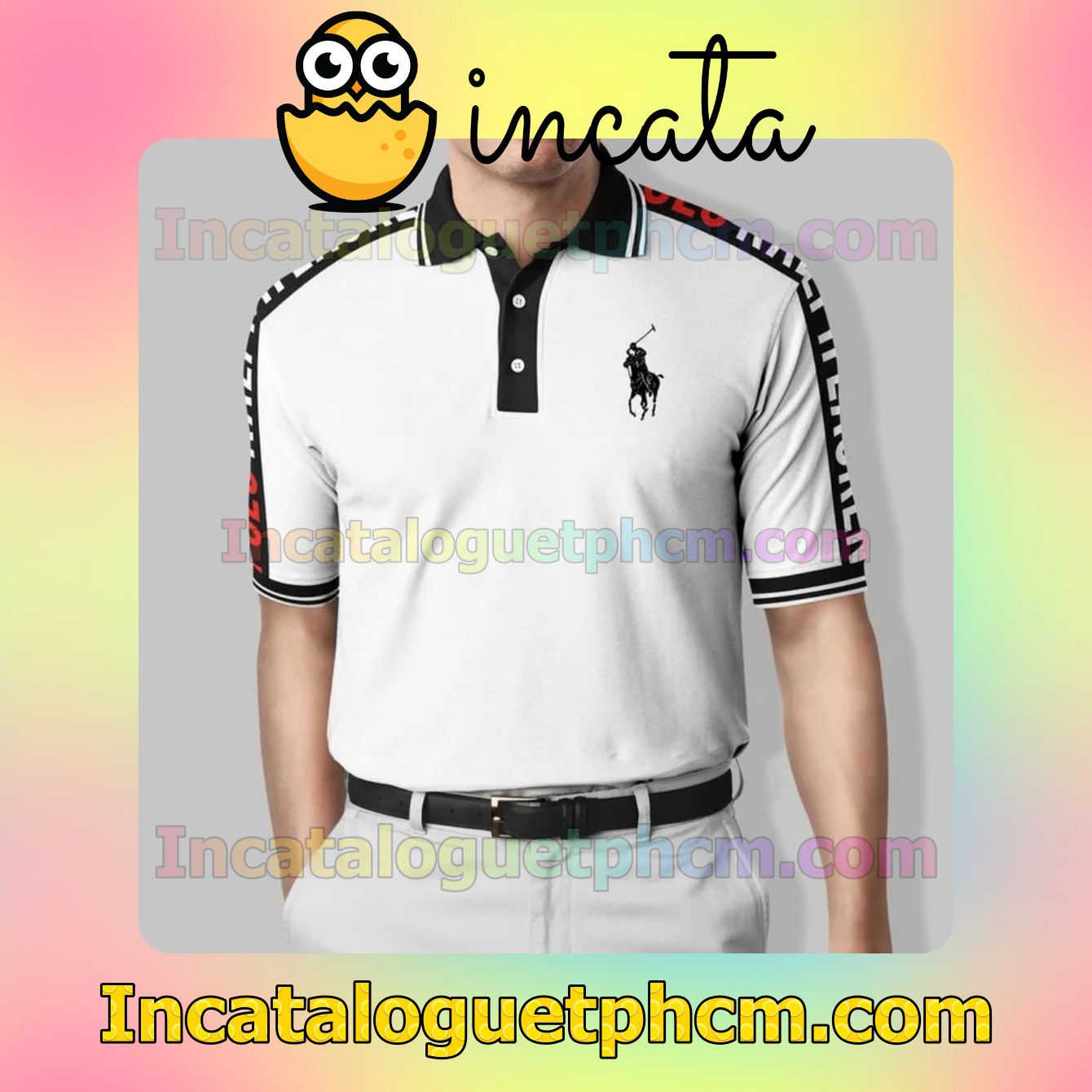 Polo Ralph Lauren Luxury Brand White With Black Stripe Polo Gift For Men Dad