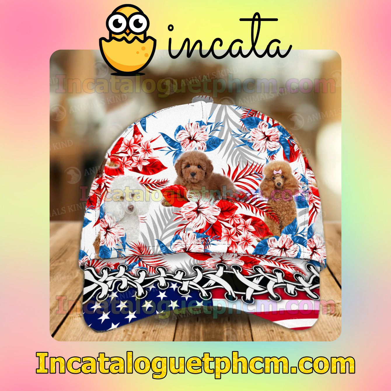 Poodle American Flag Dog Lover Caps