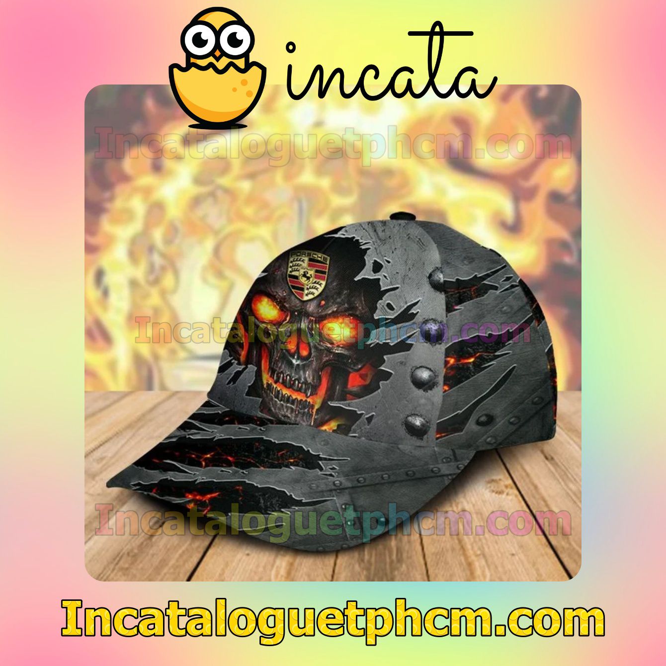 Very Good Quality Porsche Skull Fire Torn Ripped Classic Hat Caps Gift For Men