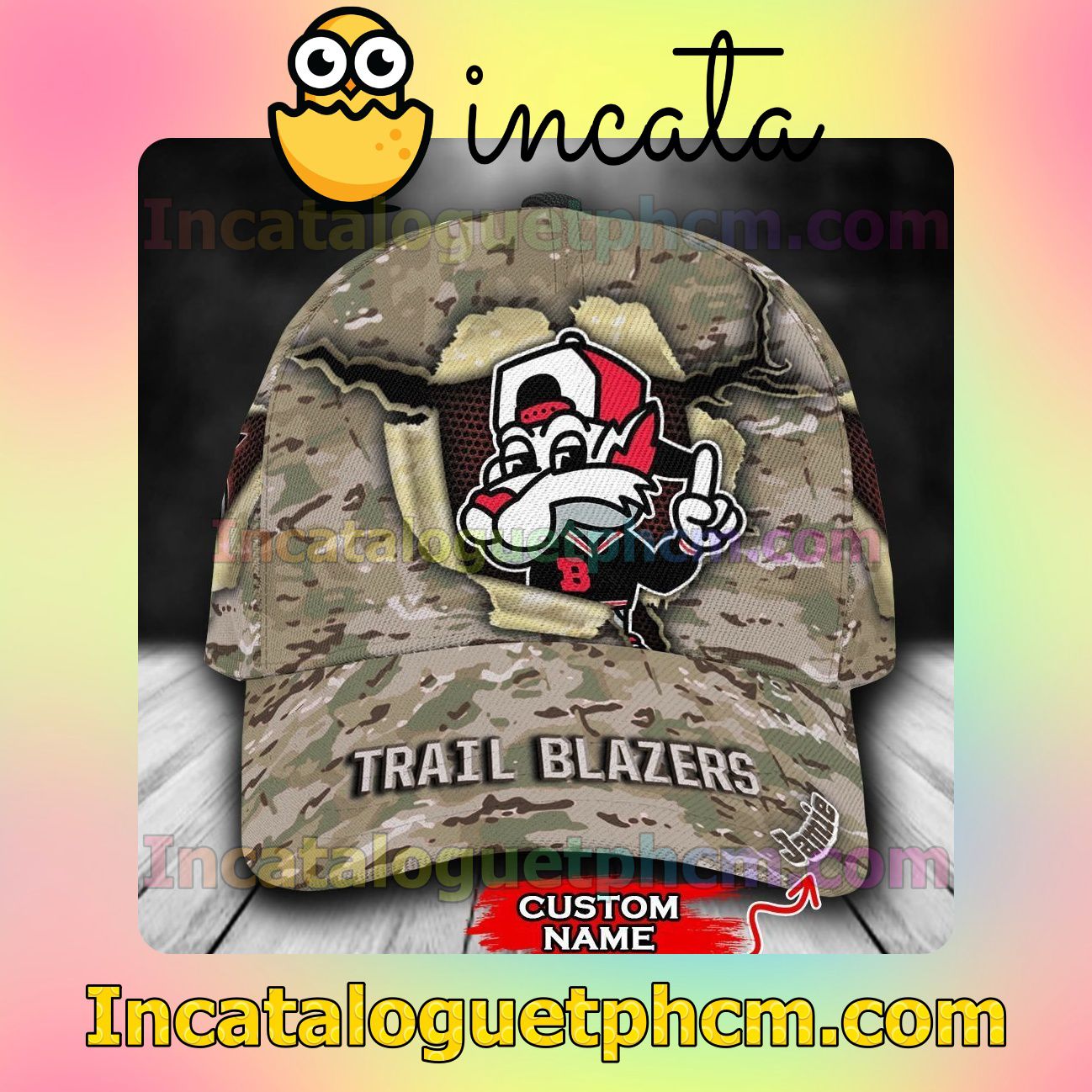 Real Portland Trail Blazers Camo Mascot NBA Customized Hat Caps