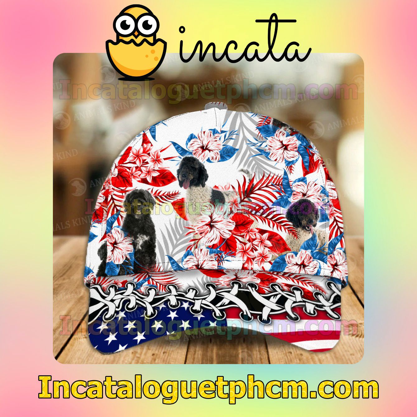 Portuguese Water Dog American Flag Dog Lover Caps