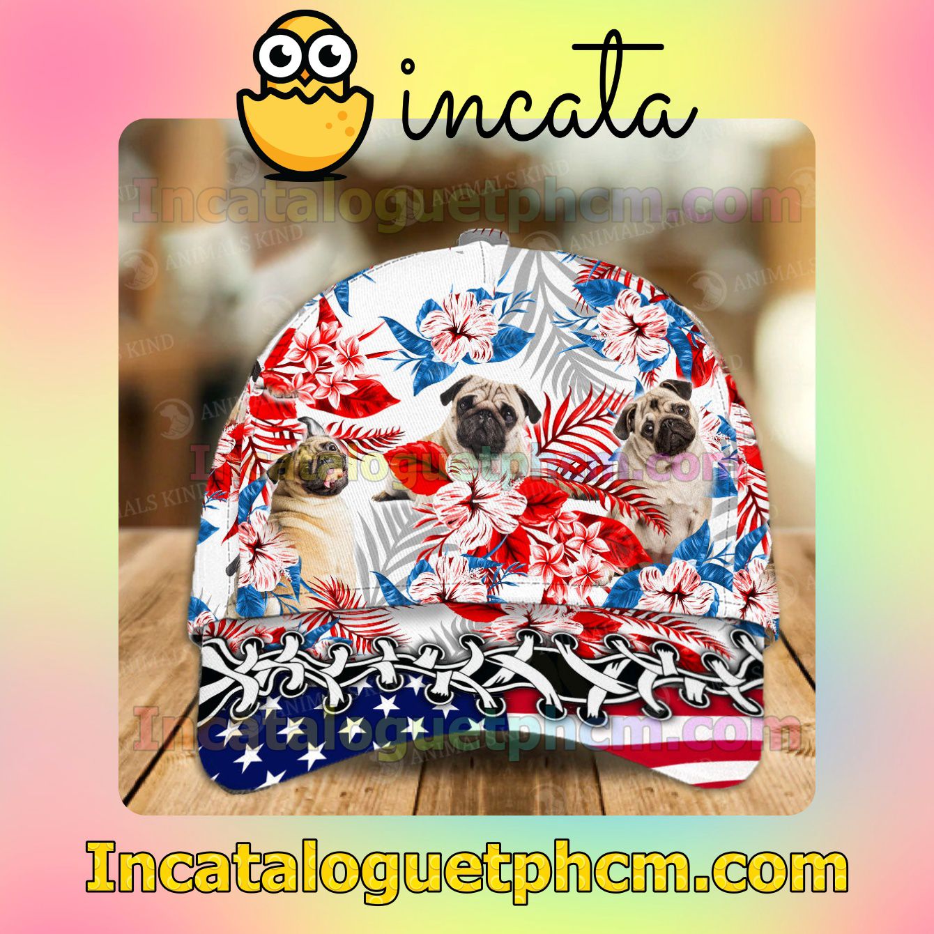 Pug American Flag Dog Lover Caps