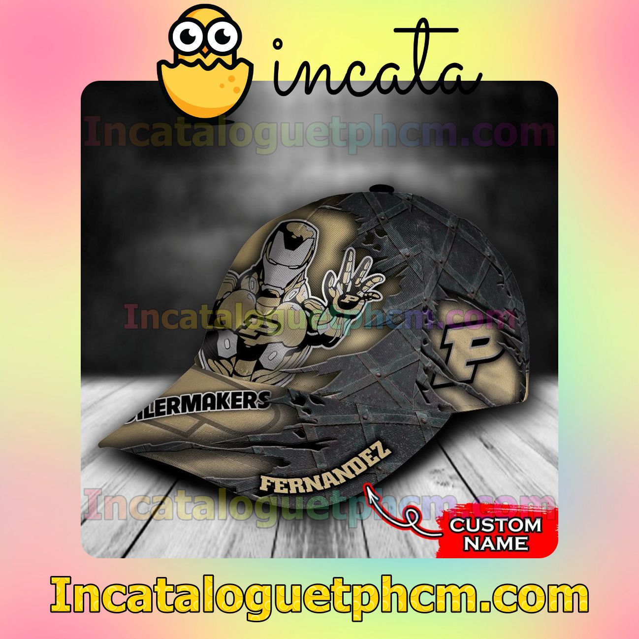 Father's Day Gift Purdue Boilermakers Iron Man NCAA Customized Hat Caps