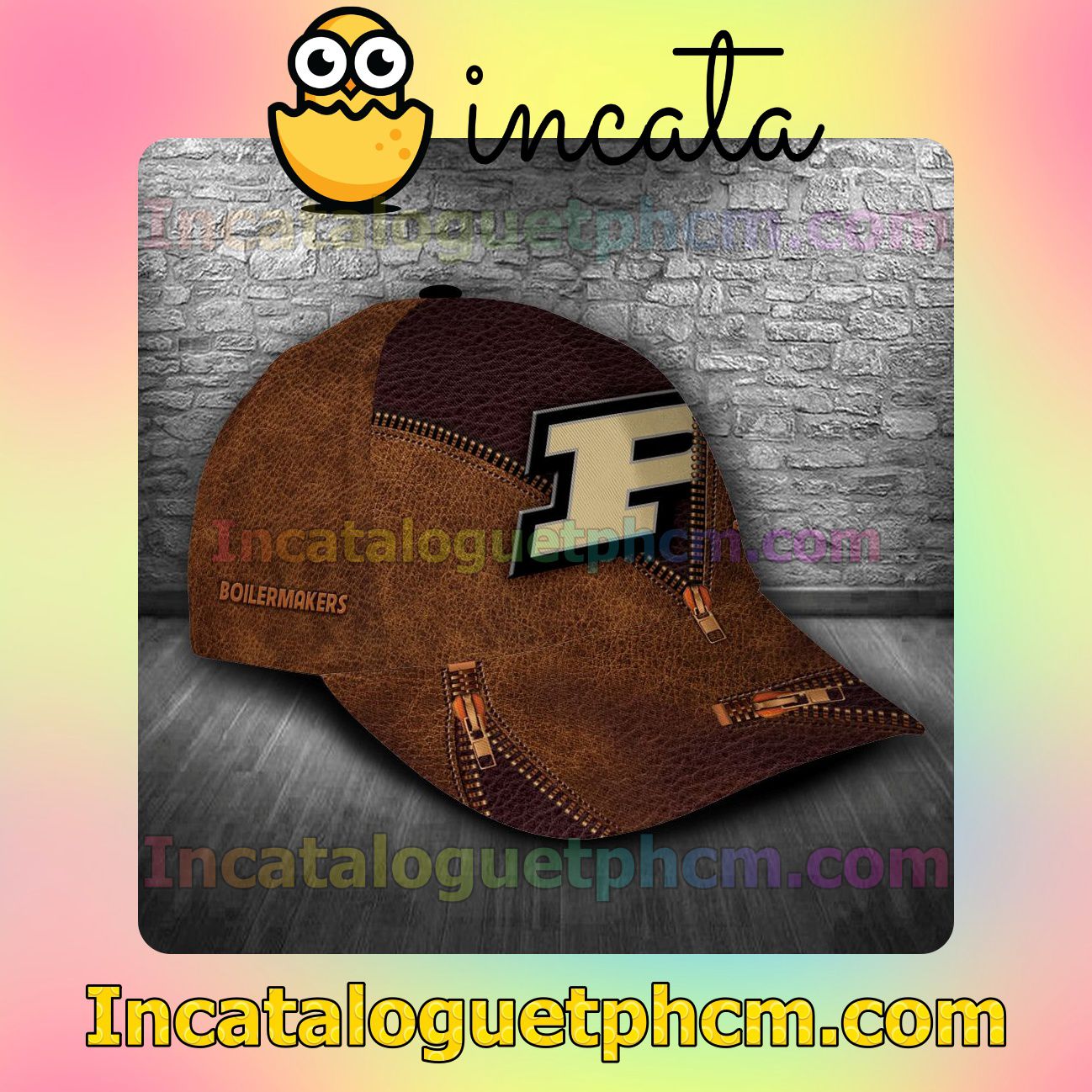 Get Here Purdue Boilermakers Leather Zipper Print Customized Hat Caps