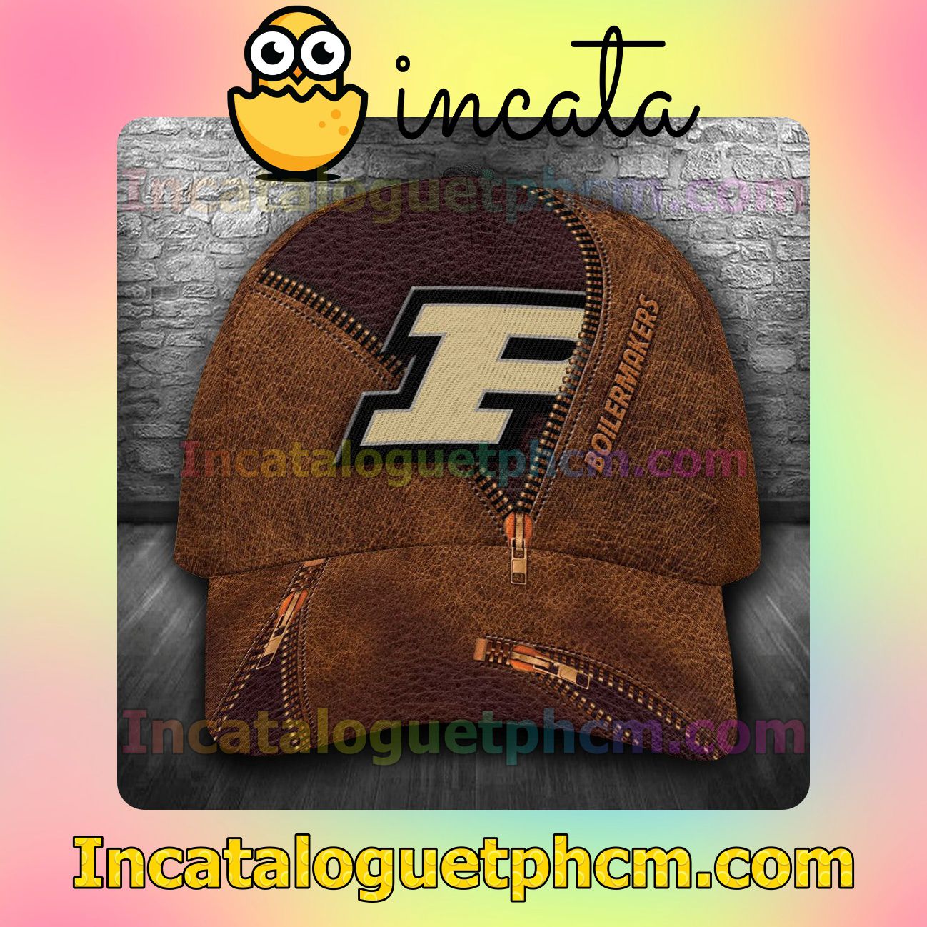 Purdue Boilermakers Leather Zipper Print Customized Hat Caps