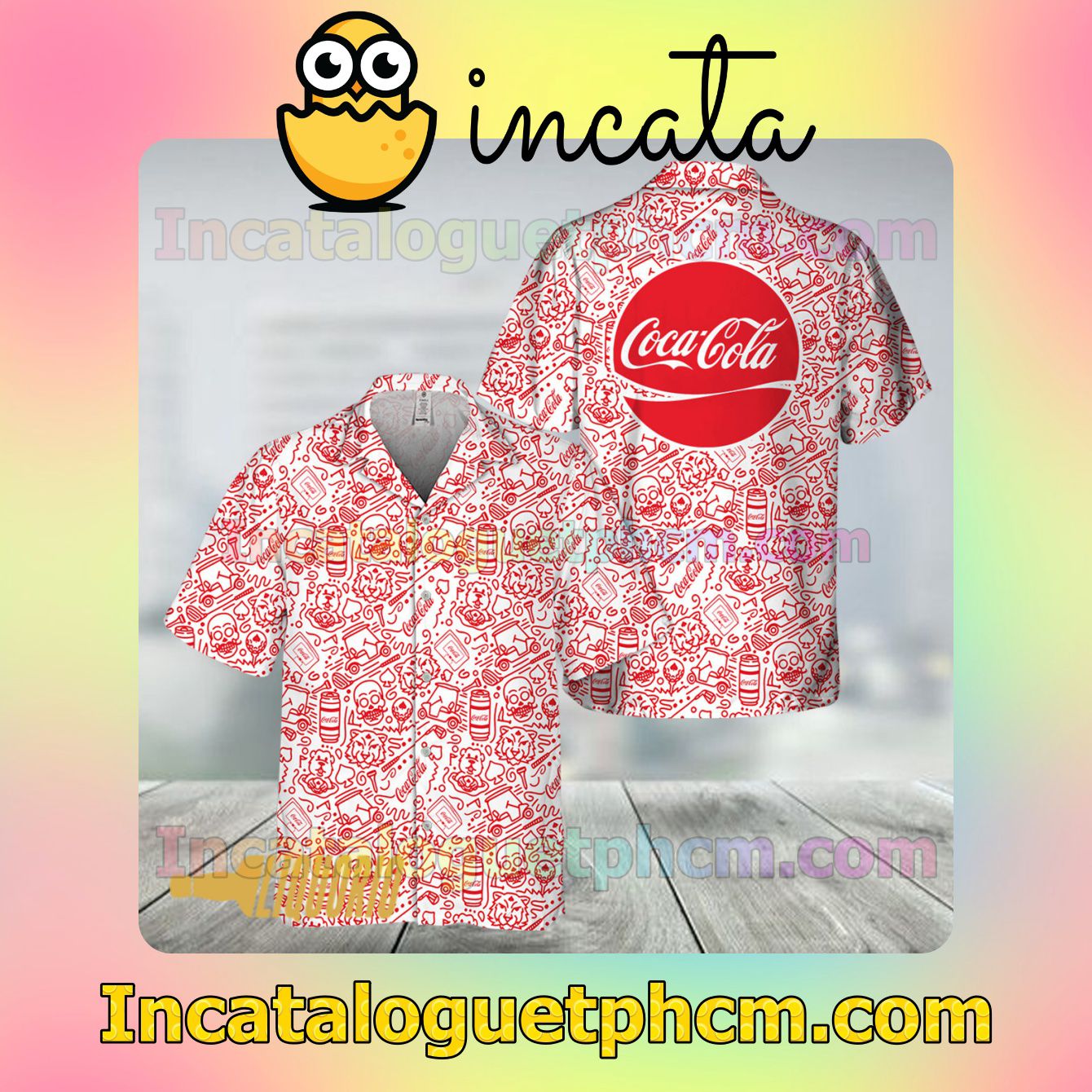 Red Cocacola Doodle Art Summer Vacation Shirt