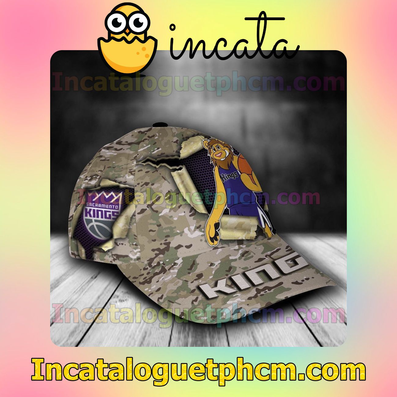 Limited Edition Sacramento Kings Camo Mascot NBA Customized Hat Caps
