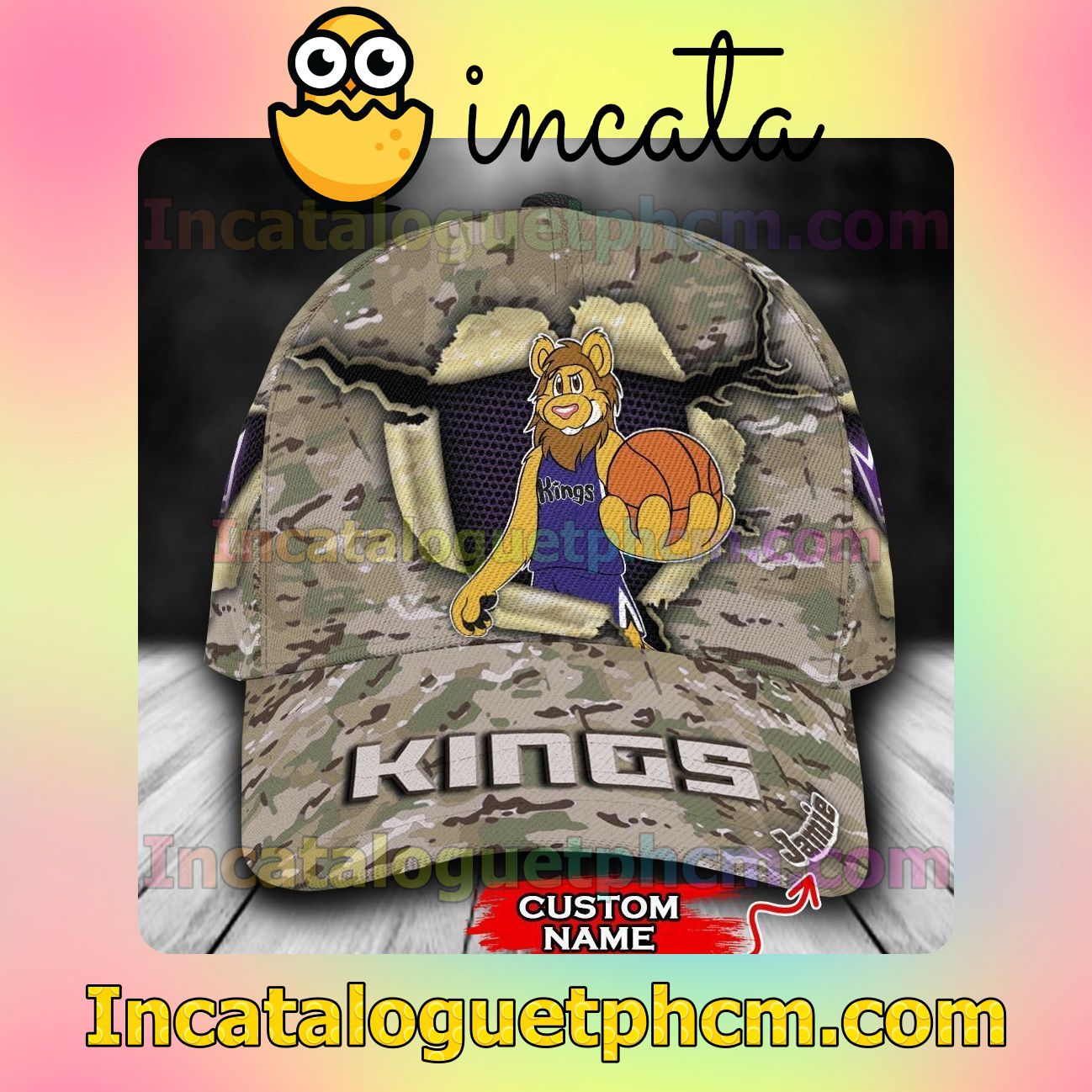 Gorgeous Sacramento Kings Camo Mascot NBA Customized Hat Caps