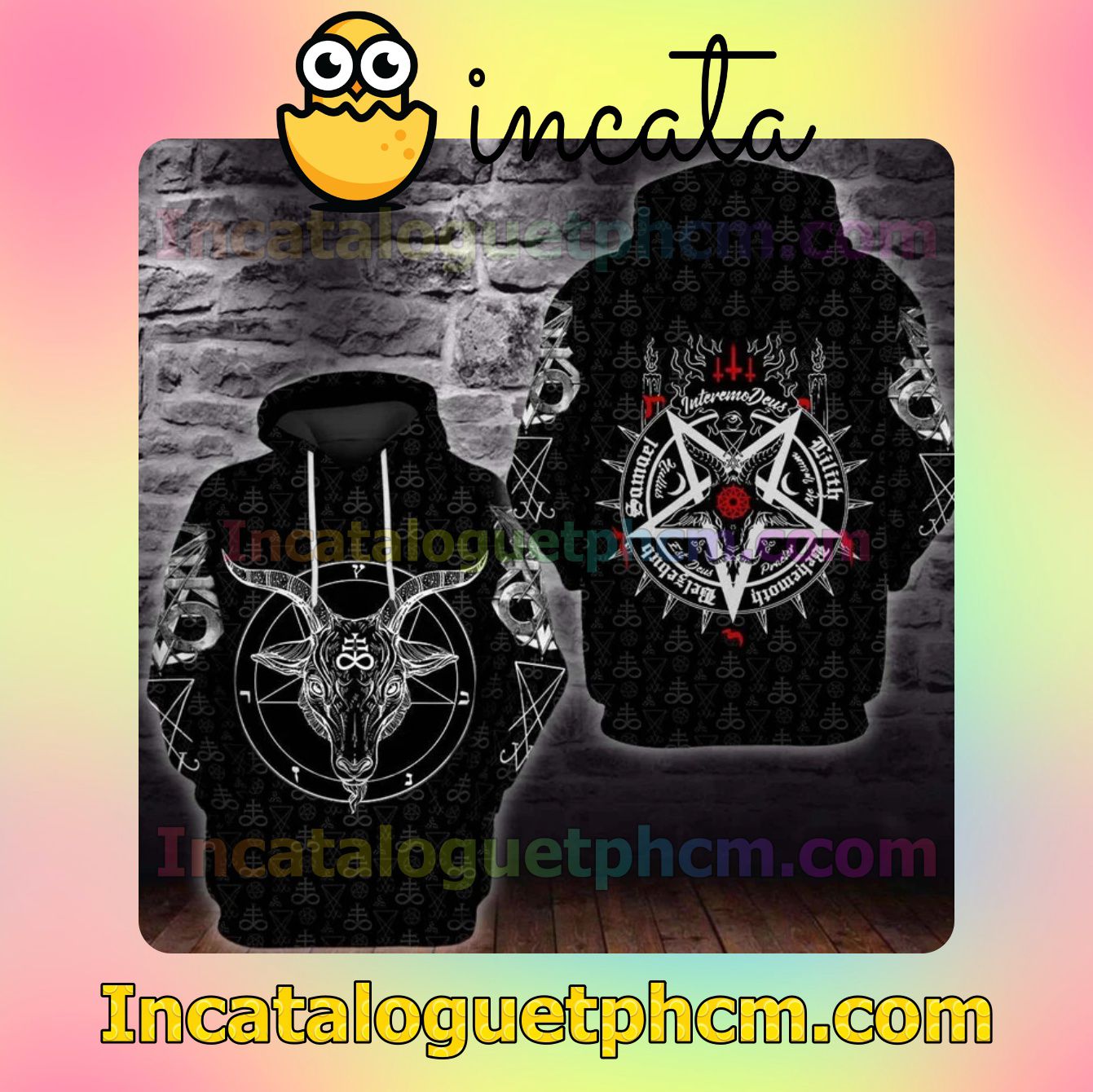 Satanic Goat Skull Pentagram Pentacle Pattern Nike Zip Up Hoodie