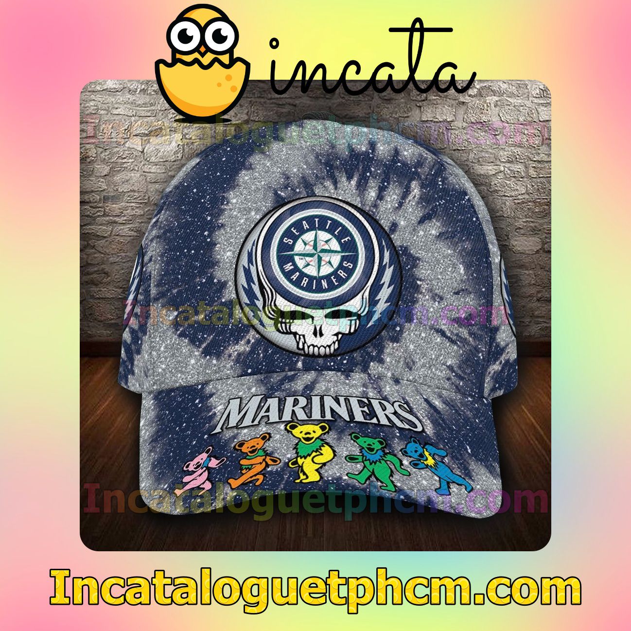 Print On Demand Seattle Mariners & Grateful Dead Band MLB Customized Hat Caps