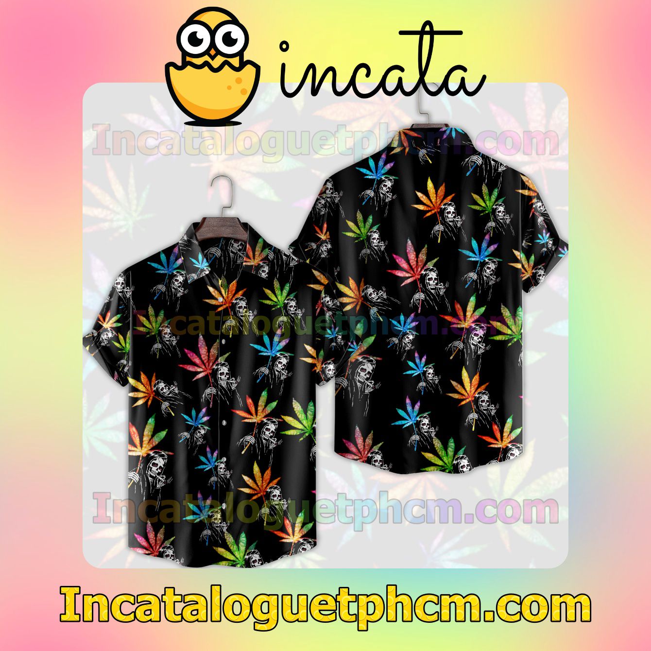 Skull And Colorful Weed Leaves Unisex Shirts