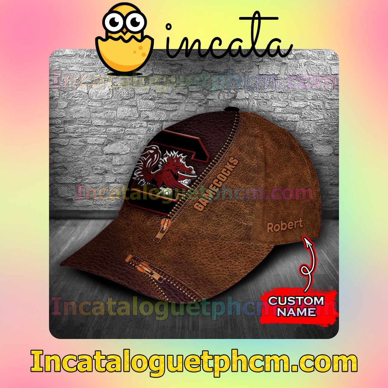 Top Rated South Carolina Gamecocks Leather Zipper Print Customized Hat Caps