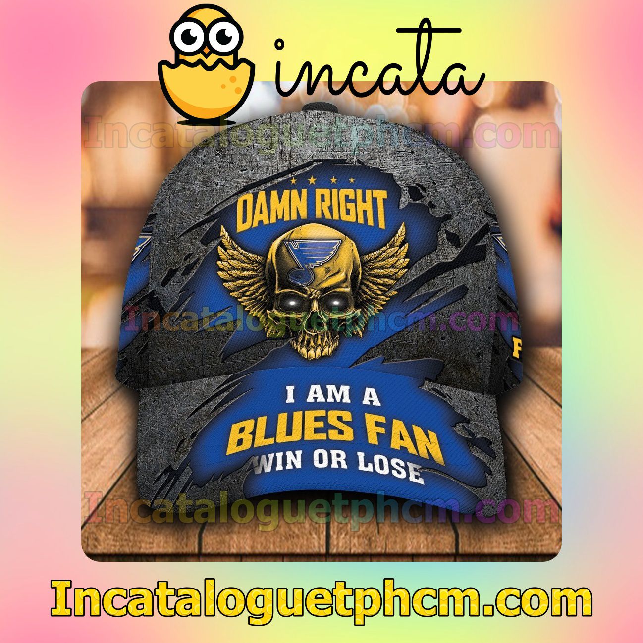 Etsy St Louis Blues Skull Damn Right I Am A Fan Win Or Lose NHL Customized Hat Caps