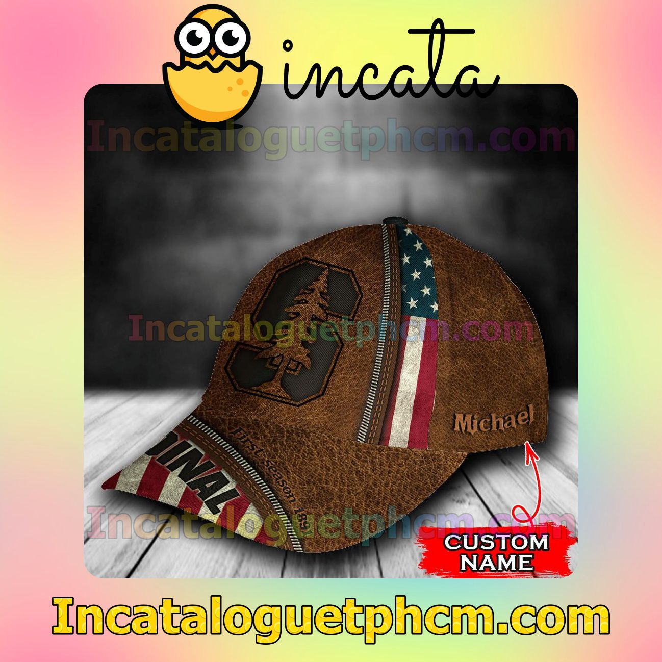 Amazon Stanford Cardinal Leather Zipper Print Customized Hat Caps