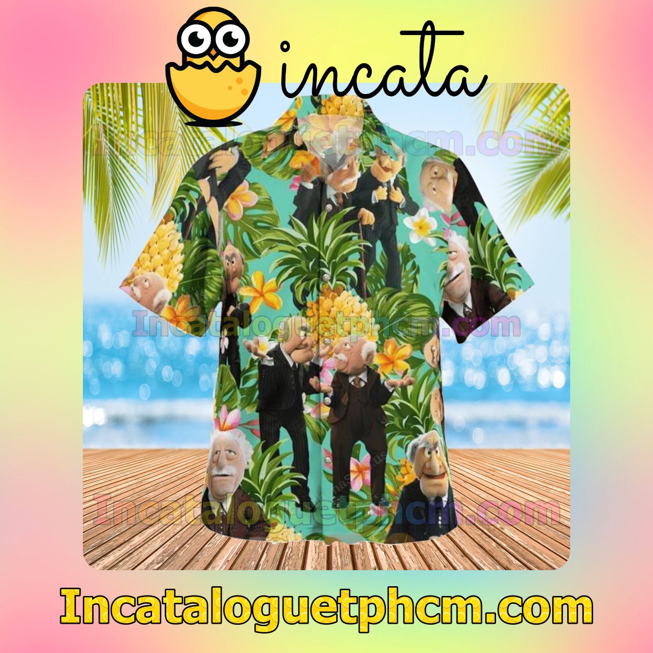 Discount Statler And Waldorf The Muppet Tropical Pineapple Short Sleeve Shirt