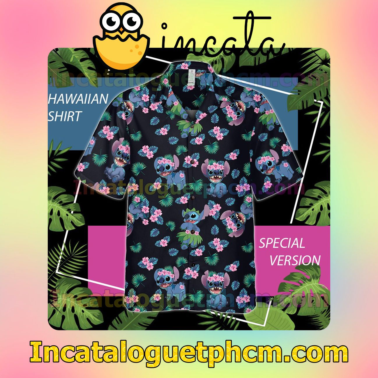Stitch Tropical Flowers And Leaves Unisex Shirts