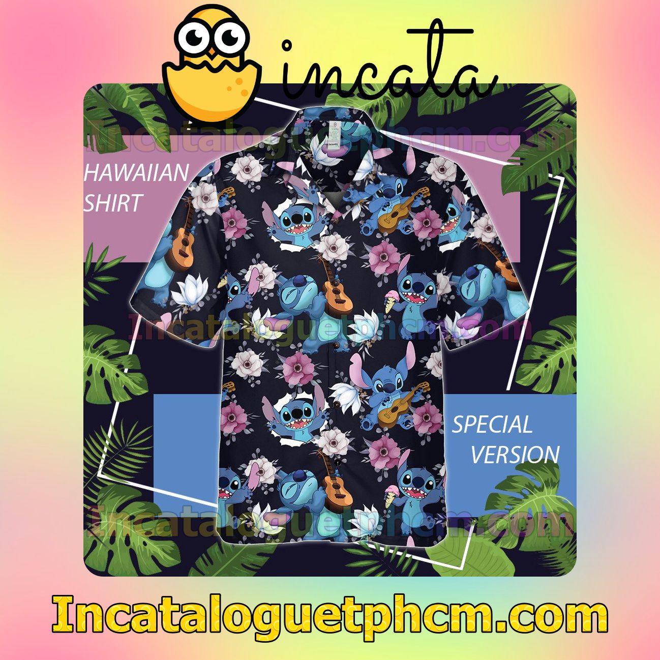Stitch With Guitar Flower Unisex Shirts