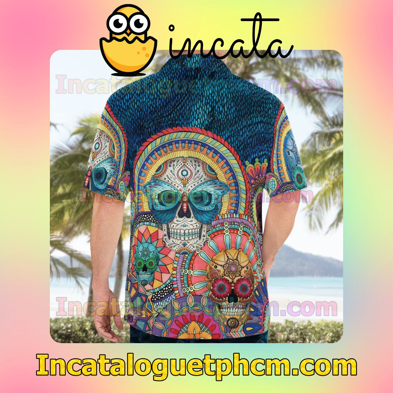 Vibrant Sugar Skull Mandala Art Short Sleeve Shirts